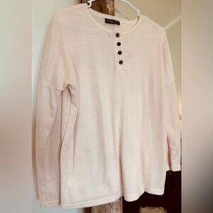 Women's Long Sleeve Henley Tee - Light Pink